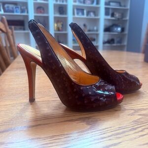 Chelsea Paris 2-tone, brown & red sling back heels. Size 36